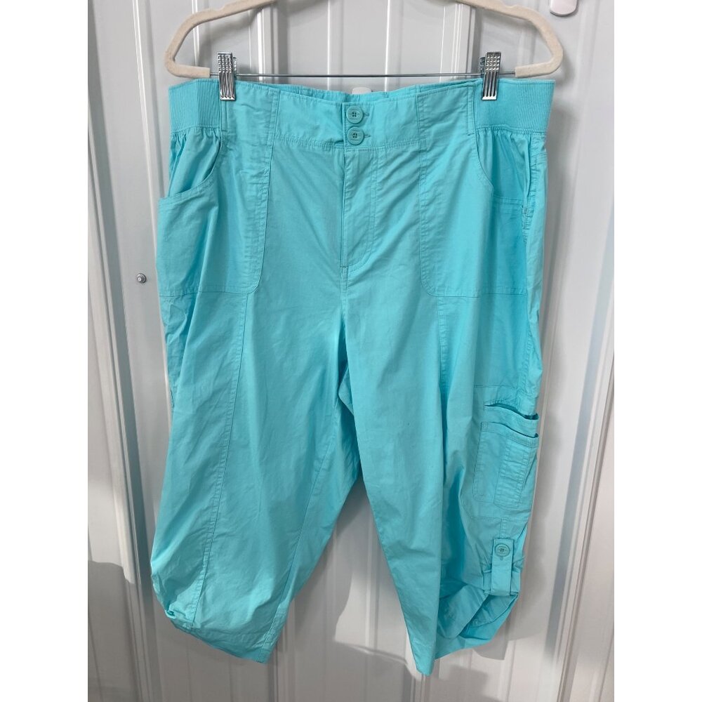 CJ Banks Capri Cargo Pant Women 16W Plus Size Blue Cotton Blend Outdoor Gorpcore